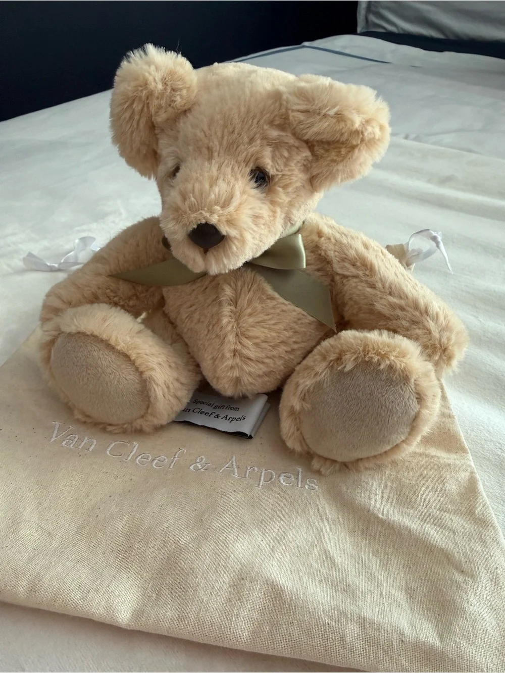 Van Cleef & Arpels Cream Plush Teddy Bear with Bow